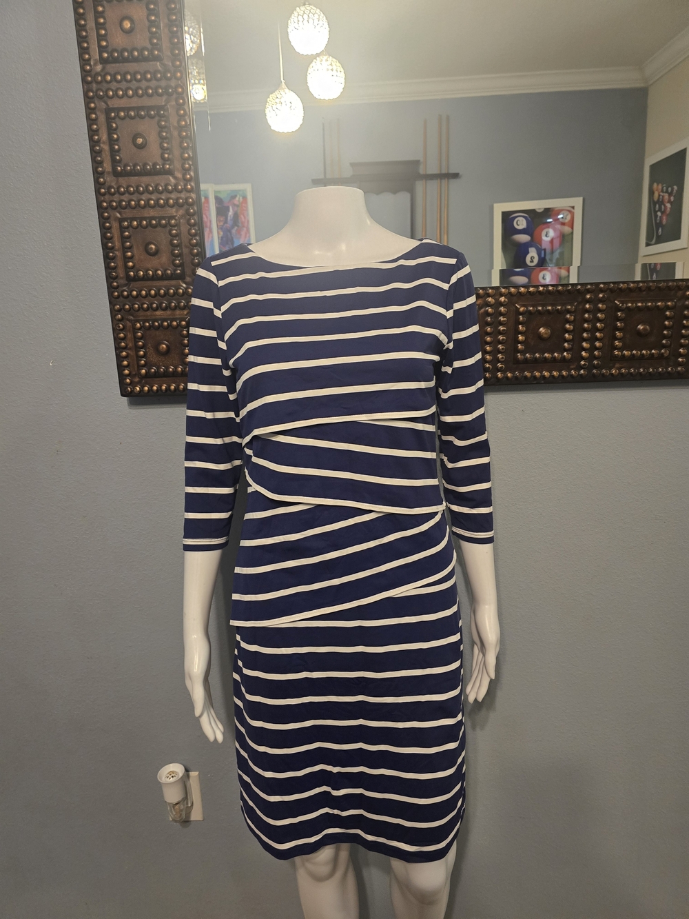 J. McLaughlin Navy and White Asymmetrical Stripe Sheath Dress